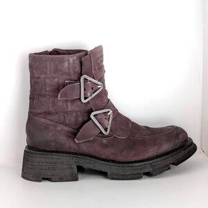 AS98 A.S.98 Loman Ankle Boots Size 42 US 11, Eggplant Purple Leather, Lug Sole